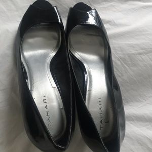 Tahari Peep Toe Patent Leather Black Heels